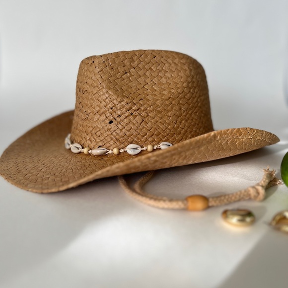 Straw Cowboy Hat with Shell Accents - Picture 2 of 4